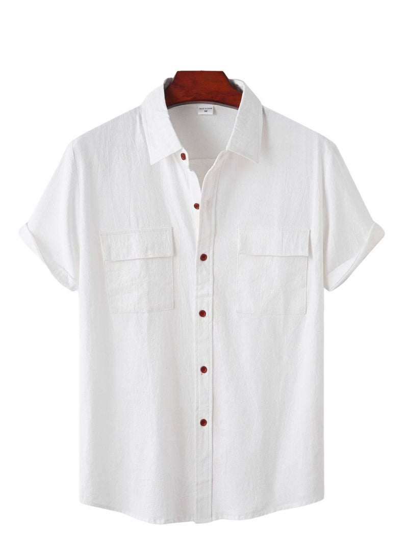 Summer new men's short-sleeved shirts men's casual shirts solid color half-sleeved tops  - Image 1