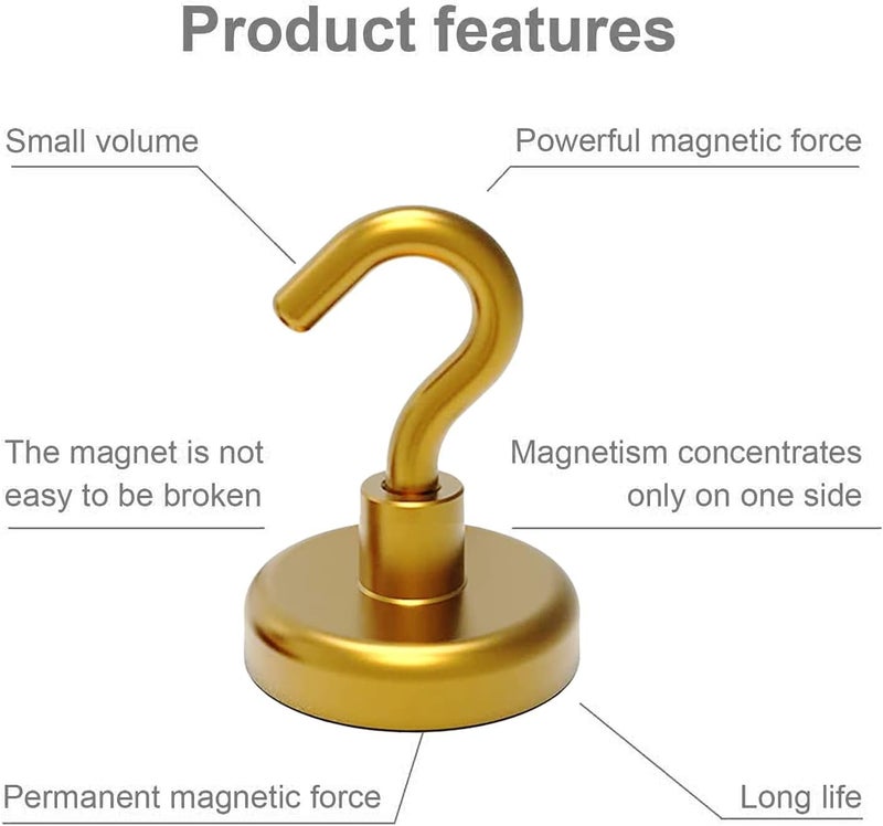 PRITASHA Heavy Duty Earth Magnets with Hook for Refrigerator Extra Strong Cruise Hook for Hanging Magnetic Hanger for Curtain Grill Pack of 6 Yellow Golden - Image 3