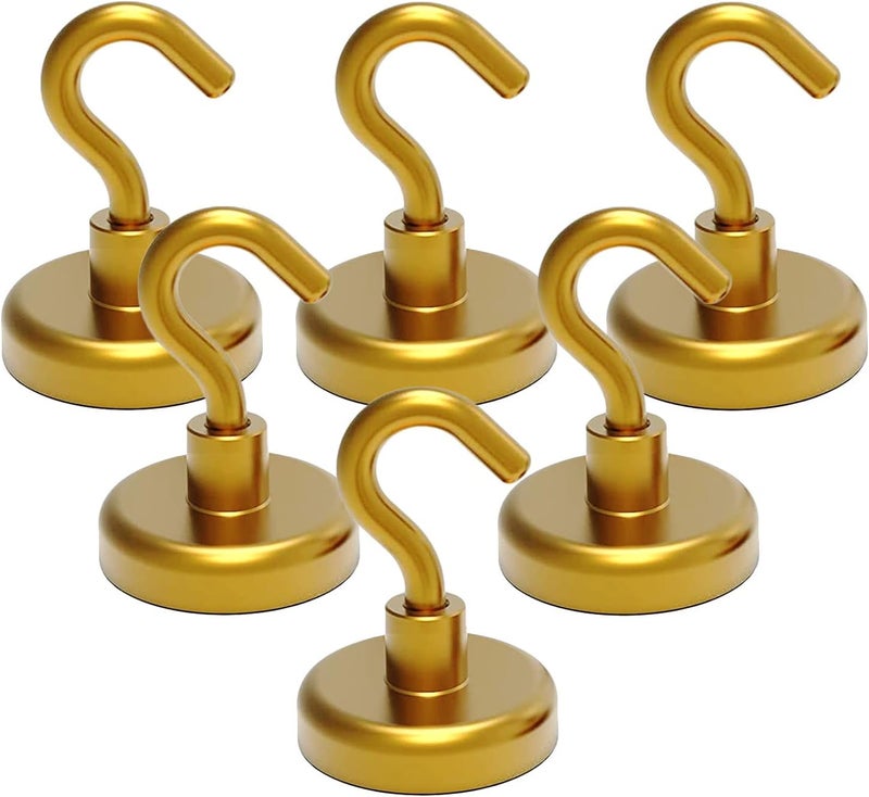 PRITASHA Heavy Duty Earth Magnets with Hook for Refrigerator Extra Strong Cruise Hook for Hanging Magnetic Hanger for Curtain Grill Pack of 6 Yellow Golden - Image 1