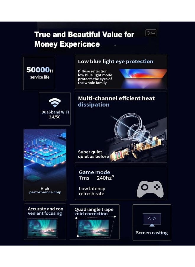 Umiio - Umiio 4K WiFi6 Bluetooth Projector Home Theater Video Projector, Focus By Remote Control, Keystone Smart Projector Compatible with Android, iOS,PC,1200ANSI, 50"-150" Screen Projection (Black) - Image 1