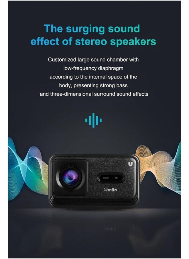 Umiio - Umiio 4K WiFi6 Bluetooth Projector Home Theater Video Projector, Focus By Remote Control, Keystone Smart Projector Compatible with Android, iOS,PC,1200ANSI, 50"-150" Screen Projection (Black) - Image 1