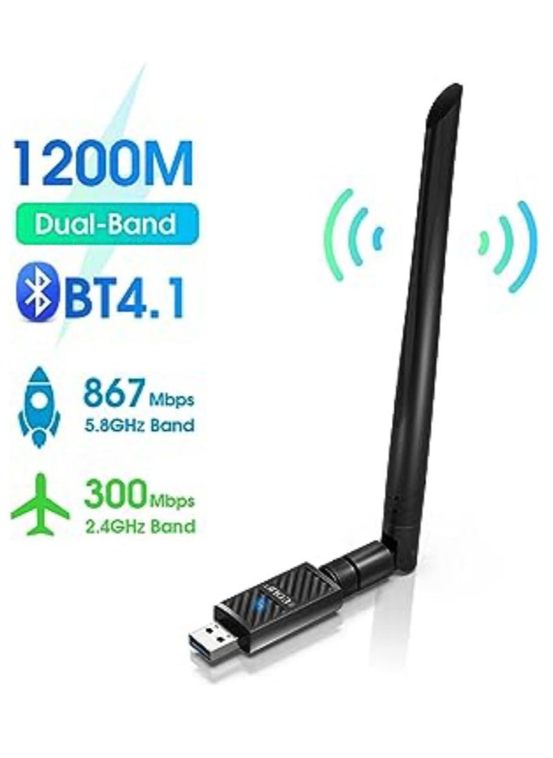 EDUP - USB 3.0 Bluetooth WiFi Adapter AC 1200Mbps with 6dBi Antenna 2.4G/5Ghz Bluetooth 4.1 Receiver Wi-Fi Dongle Wireless Network Adapters for Windows 10/8/8.1/7, Mac OS X 10.6-10.15 - Image 1