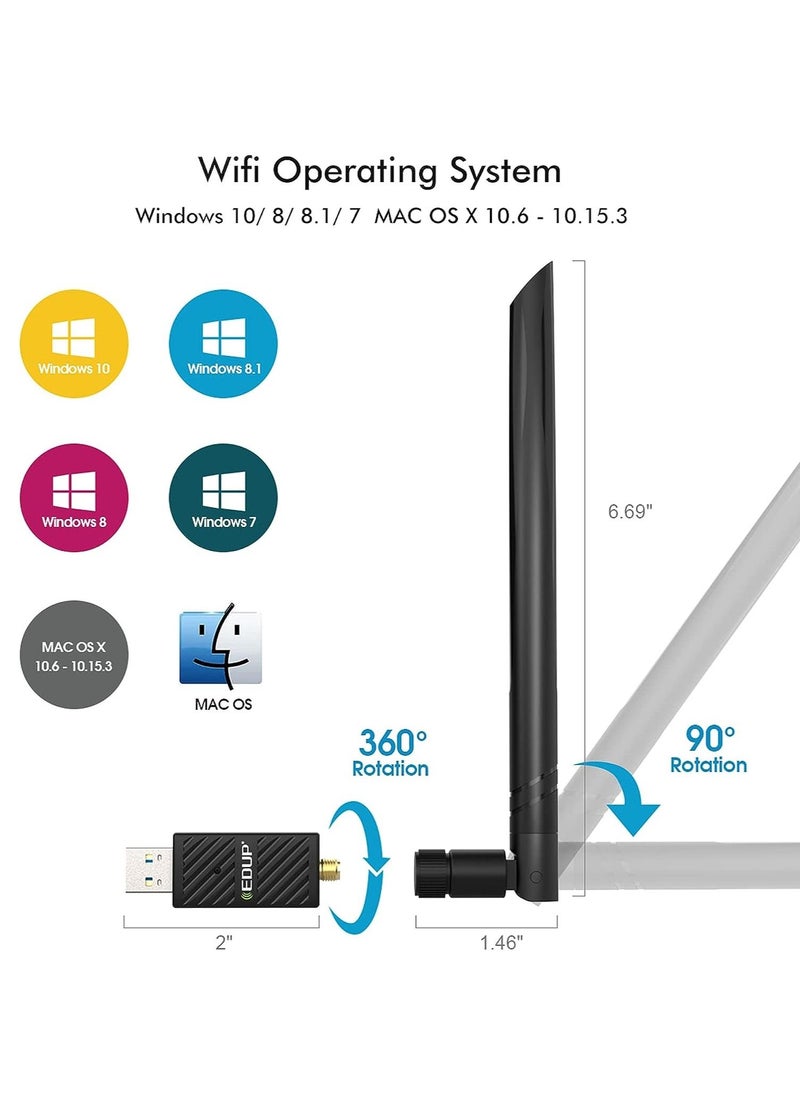 EDUP - USB 3.0 Bluetooth WiFi Adapter AC 1200Mbps with 6dBi Antenna 2.4G/5Ghz Bluetooth 4.1 Receiver Wi-Fi Dongle Wireless Network Adapters for Windows 10/8/8.1/7, Mac OS X 10.6-10.15 - Image 1