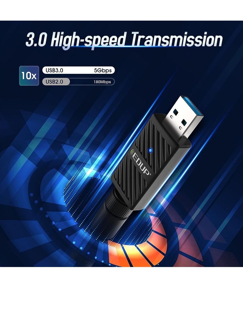 EDUP - USB 3.0 Bluetooth WiFi Adapter AC 1200Mbps with 6dBi Antenna 2.4G/5Ghz Bluetooth 4.1 Receiver Wi-Fi Dongle Wireless Network Adapters for Windows 10/8/8.1/7, Mac OS X 10.6-10.15 - Image 1