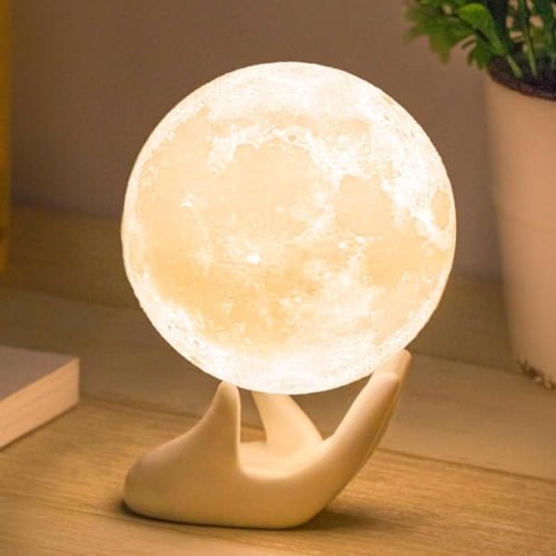 3D Moon Lamp with Ceramic Base, Levitating Moon Lamp for Room Home Decor, LED Night Light, Mood Lighting with Touch Control Brightness, Rechargeable Night Light for Teen Girls Boys 8CM, White Light - Image 1
