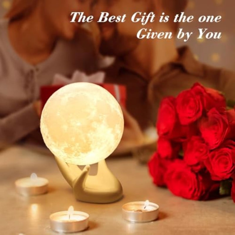 3D Moon Lamp with Ceramic Base, Levitating Moon Lamp for Room Home Decor, LED Night Light, Mood Lighting with Touch Control Brightness, Rechargeable Night Light for Teen Girls Boys 8CM, White Light - Image 3