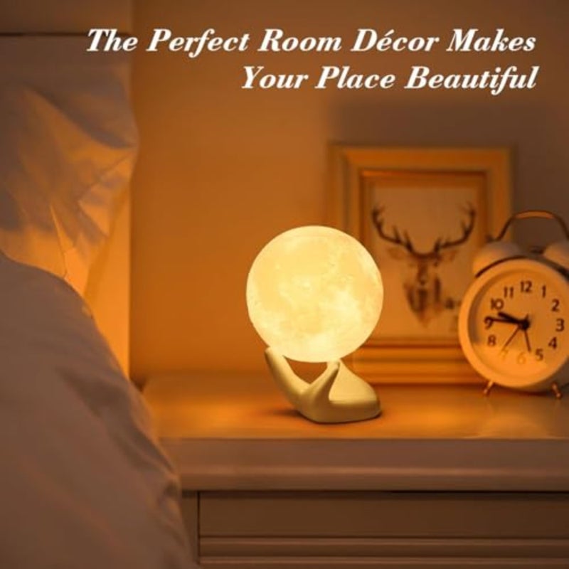 3D Moon Lamp with Ceramic Base, Levitating Moon Lamp for Room Home Decor, LED Night Light, Mood Lighting with Touch Control Brightness, Rechargeable Night Light for Teen Girls Boys 8CM, White Light - Image 4