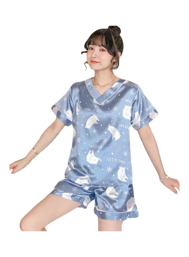 NIBEMINENT 2-Piece Printed Pyjama Set Blue/White  - Image 1