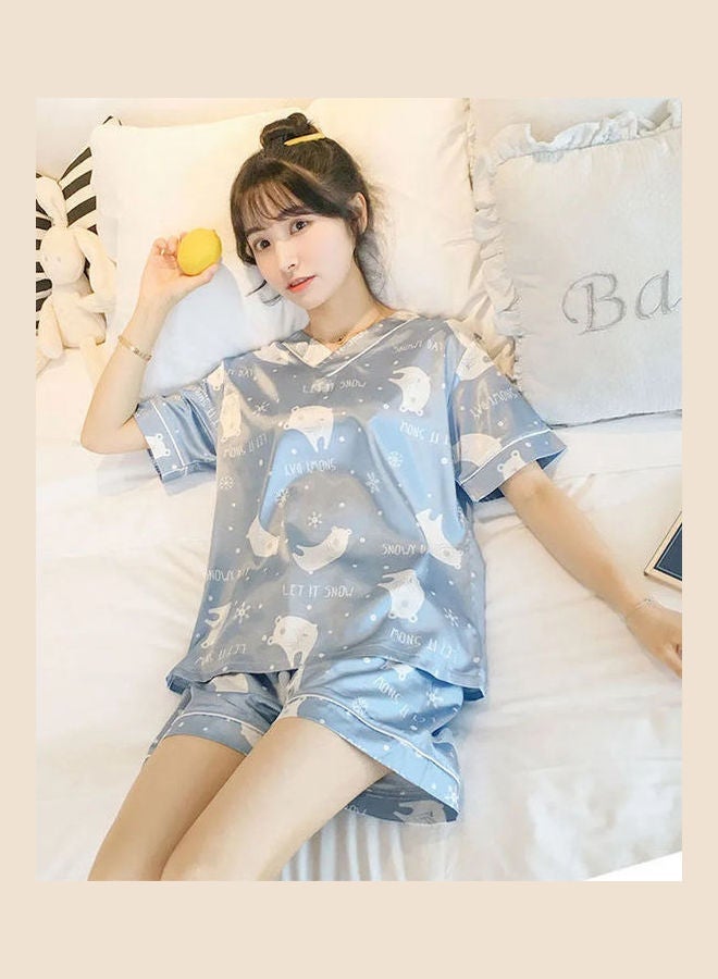 NIBEMINENT 2-Piece Printed Pyjama Set Blue/White  - Image 2
