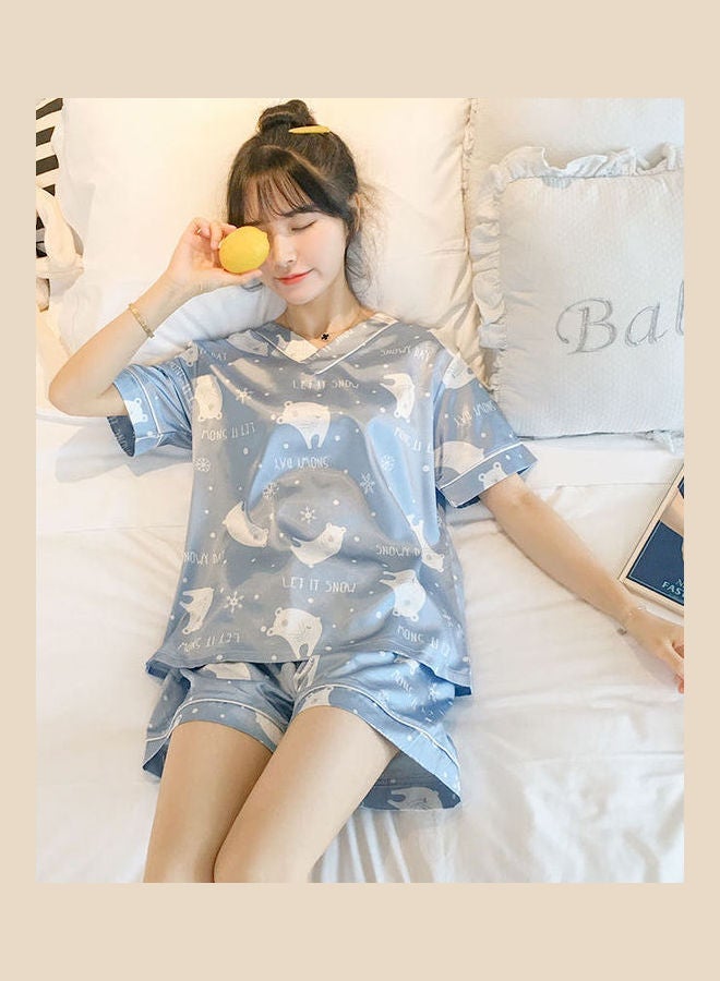 NIBEMINENT 2-Piece Printed Pyjama Set Blue/White  - Image 3