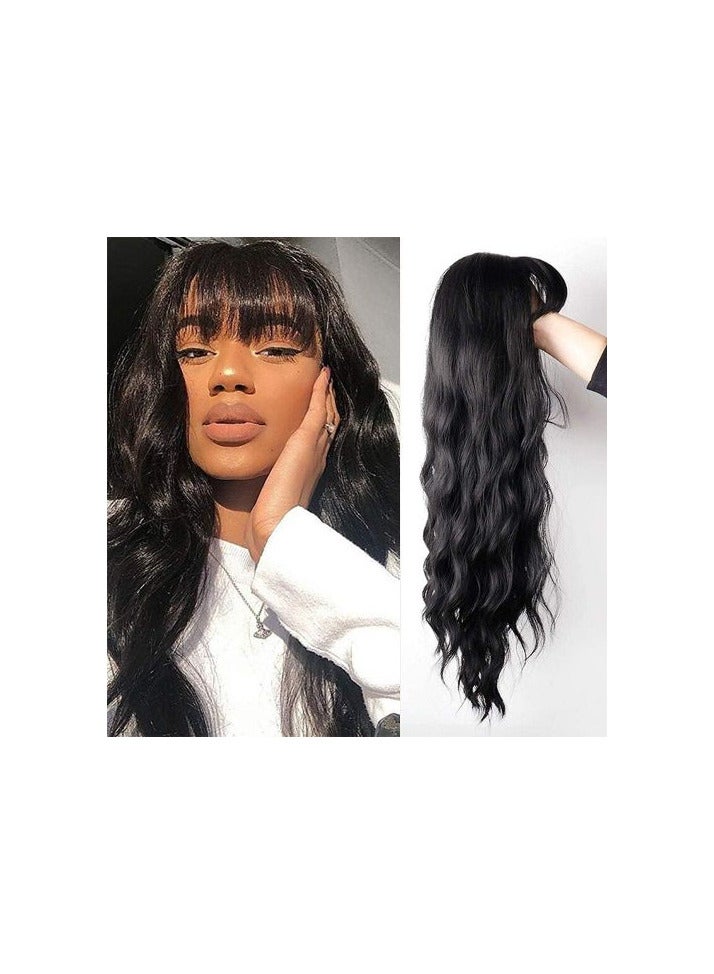 باروكة شعر صناعي طويل مموج  بلون اسود شعر حراري فايبر قابل للغسيل والمكواه - Image 1