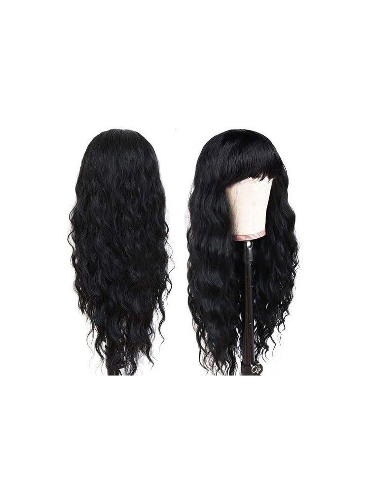 باروكة شعر صناعي طويل مموج  بلون اسود شعر حراري فايبر قابل للغسيل والمكواه - Image 2