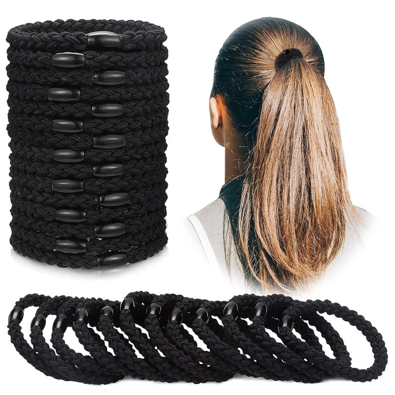 Chuangdi Chuangdi 12 Pieces Cotton Hair Ties Braided Elastic Hair Bands Ropes Braided Ponytail Holders Accessories for Women(Black)