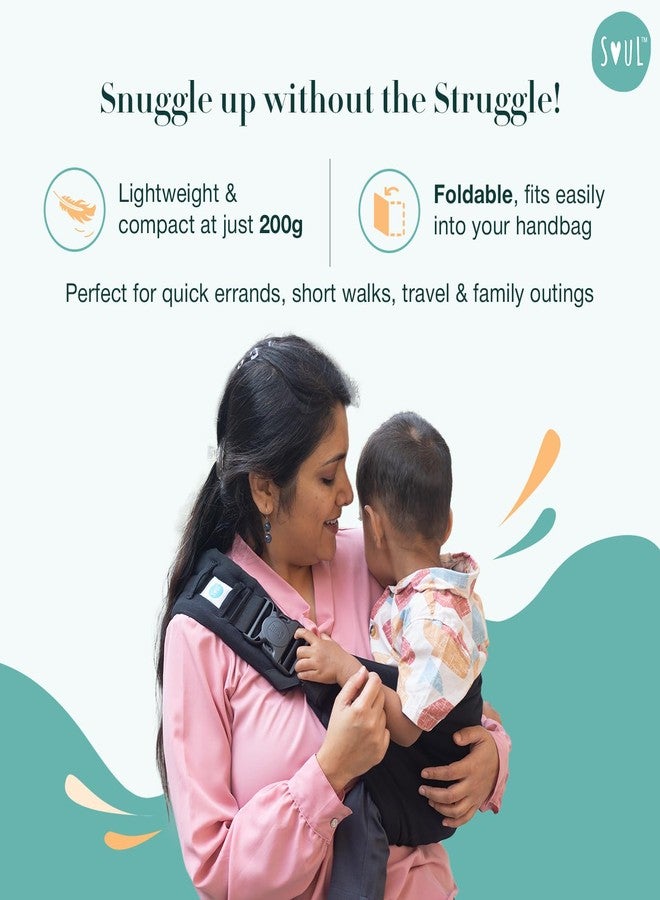 SOULSLINGS حاملة أطفال سول سلنجز إمبو بإبزيم للخصر - قطن 100% - أسود | حاملة أطفال | حاملة أطفال خفيفة الوزن للأطفال الرضع والصغار | قابلة للتعديل من 6 إلى 30 شهرًا (حتى 20 كجم) - Image 3
