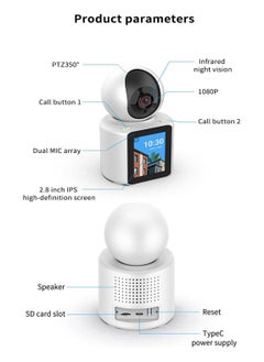 China Video Calling Camera Full HD 1080P Two Way Home Office Security Surveillance WiFi Camera With 2.8 Inch Screen For Baby Kids Elders Pets 350 Degree Night Vision Smart Motion Detection Free 32GB Card  - Image 5