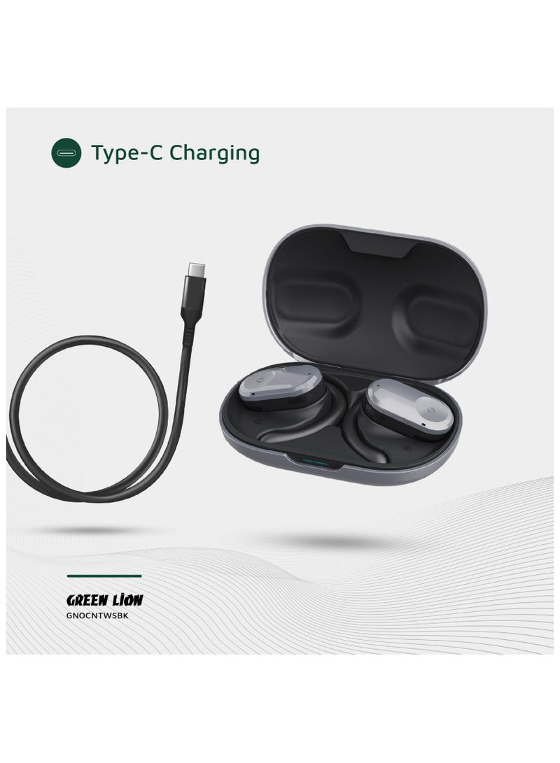 GREEN LION Ocean Open Ear Waterproof Headphones / 135° Free Rotation / Wireless Earbuds / Touch Control / Type-C Charging / 6 hrs Playtime / Hands-Free / Headphones for Gaming with Voice Assistant - Black - Image 4