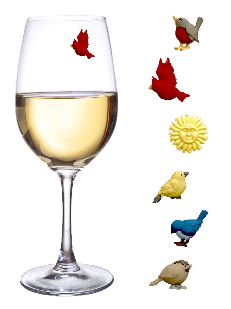 Simply Charmed Bird Wine Glass Charms  Magnetic Drink Markers to Identify All Your Glassware  Set of 6 Cocktail Charms
