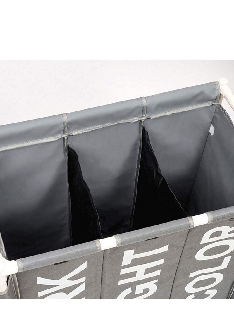 بواو سلة غسيل بـ 3 أقسام، سلة غسيل بـ 3 أكياس مع عجلات قابلة للقفل للخدمة الشاقة وأكياس قابلة للإزالة، سلة غسيل منظمة فاصلة للملابس، سلة غسيل فاصلة، أسود اللون - Image 5