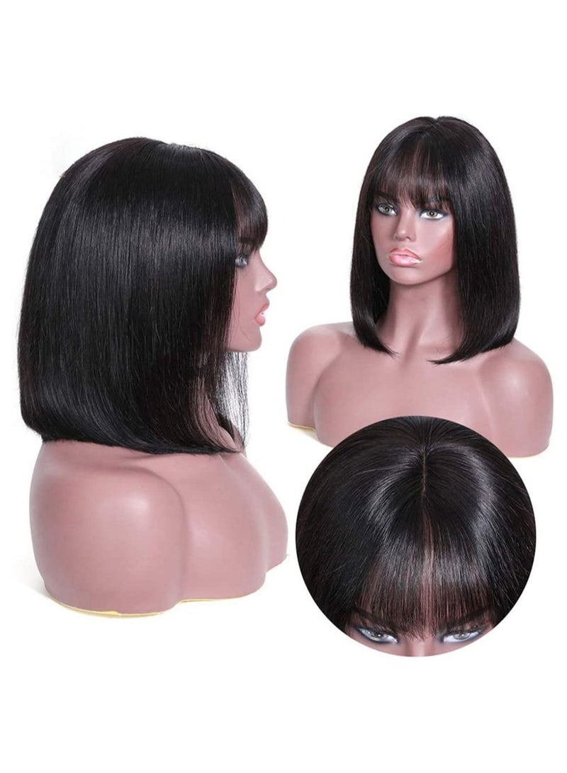 Estelle Short Bob Wigs with Bangs Brazilian Straight Human Hair Wigs 150% Density None Lace Front Wigs Glueless Machine Made Bob Wigs for Black Women Natural Color - Image 3