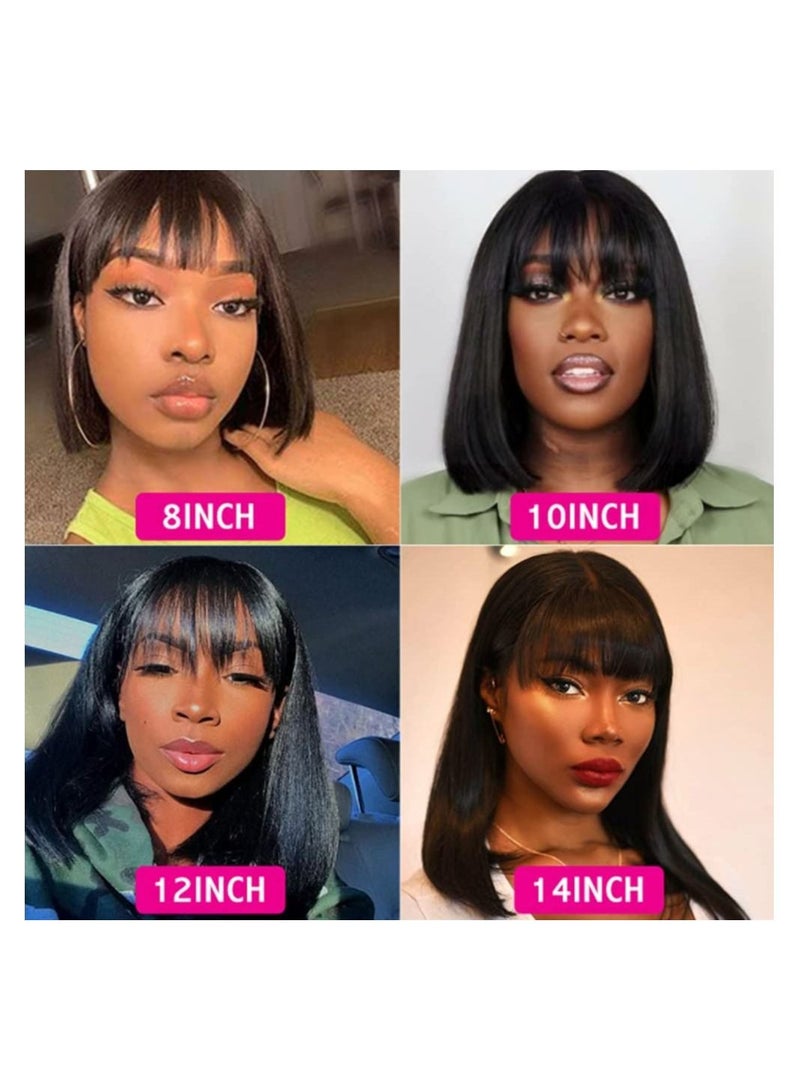 Estelle Short Bob Wigs with Bangs Brazilian Straight Human Hair Wigs 150% Density None Lace Front Wigs Glueless Machine Made Bob Wigs for Black Women Natural Color - Image 2