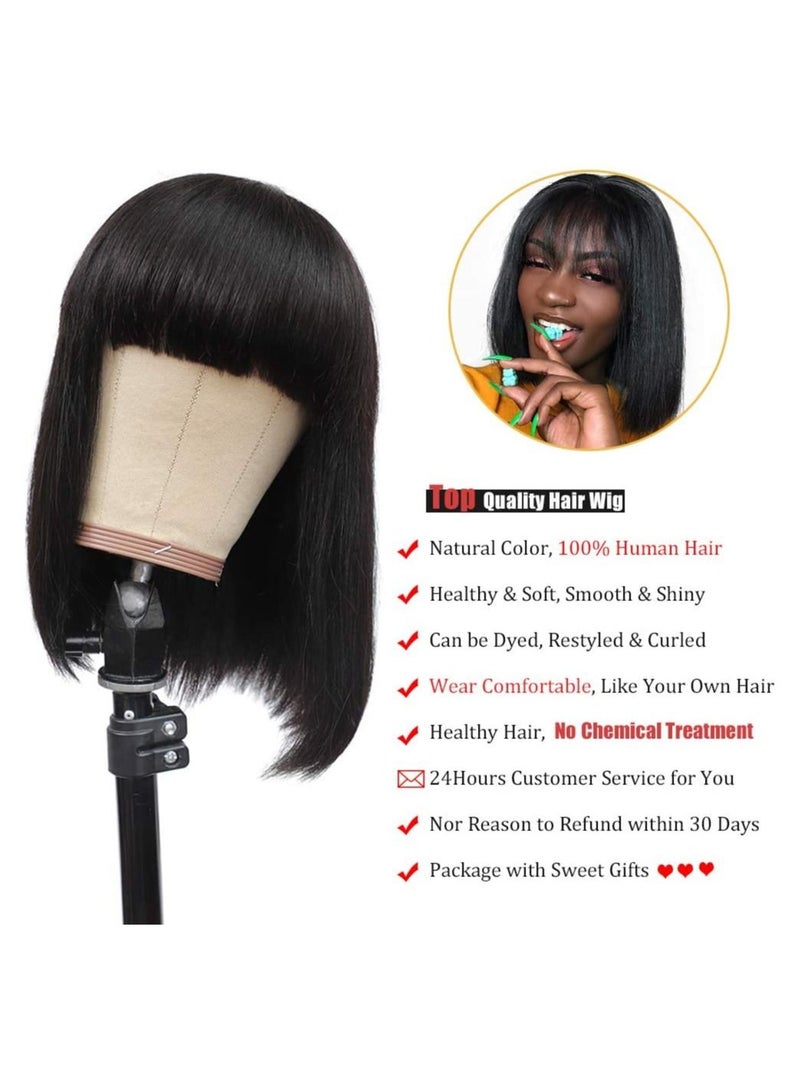Estelle Short Bob Wigs with Bangs Brazilian Straight Human Hair Wigs 150% Density None Lace Front Wigs Glueless Machine Made Bob Wigs for Black Women Natural Color - Image 5