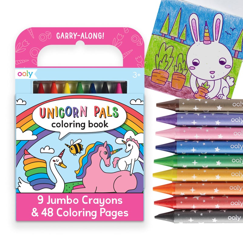 Ooly Travel Art Kit with 9 Jumbo Crayons 48 Themed Coloring Pages Case for Easy Traveling Art Creation Perfect Airplane Road Trip Activities for Kids Unicorn Pals - Image 3