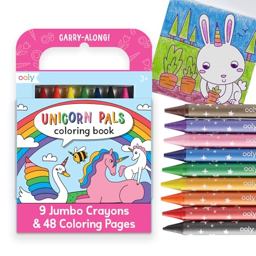 Ooly Travel Art Kit with 9 Jumbo Crayons 48 Themed Coloring Pages Case for Easy Traveling Art Creation Perfect Airplane Road Trip Activities for Kids Unicorn Pals - Image 1