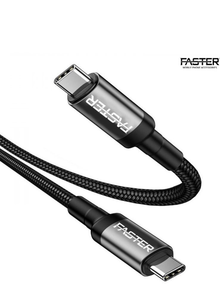 فاستر كابل شحن سريع 60 وات USB-C إلى C بطول 1 متر - كابل QC 3.0 من النوع C لأجهزة iPhone وAndroid وMacbook والكمبيوتر المحمول - كابل شاحن طويل مجدول للشحن السريع PD - سميك ومتين  - Image 1