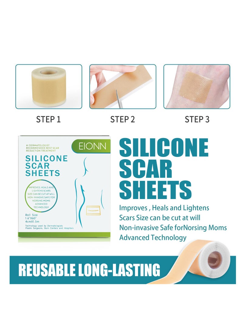 EIONN Silicone Scar Sheets, Fade Scar Sticker, 4cm*1.5m, Efficient Beauty Scars Removal Self-adhesive Acne Burn Repair Soft Silicone - Image 3
