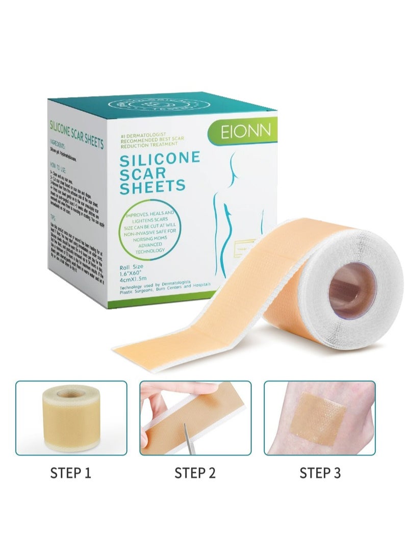 EIONN Silicone Scar Sheets, Fade Scar Sticker, 4cm*1.5m, Efficient Beauty Scars Removal Self-adhesive Acne Burn Repair Soft Silicone - Image 1