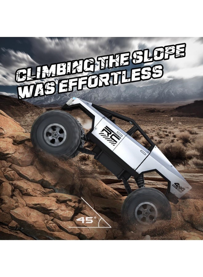 Twisoo 4WD Off-Road RC Truck for Kids & Adults | 2.4GHz Remote Control Rock Crawler | Dual Motor High-Speed RC Car with LED Headlights | Waterproof All-Terrain RC Vehicle Toy (Silver) - Image 4