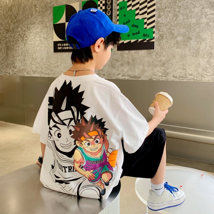 Boys' Pure Cotton Short-Sleeved T-Shirt Summer Wear 2026 New Style Kidsren'S Summer Style Boys' Sports Tops Trendy - Image 1