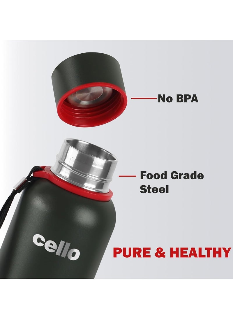 Cello Duro Kent Thermosteel Flask with DTP Coating, 750ml, Military Green - Image 3