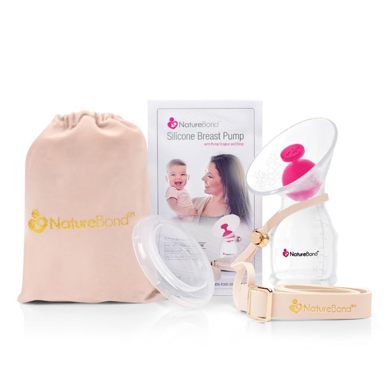 NatureBond Silicone Breast Pump with lid Stopper Strap Pouch Breastfeeding Essential Premium All in 1 Set 34oz 100ml Premium AllinONE
