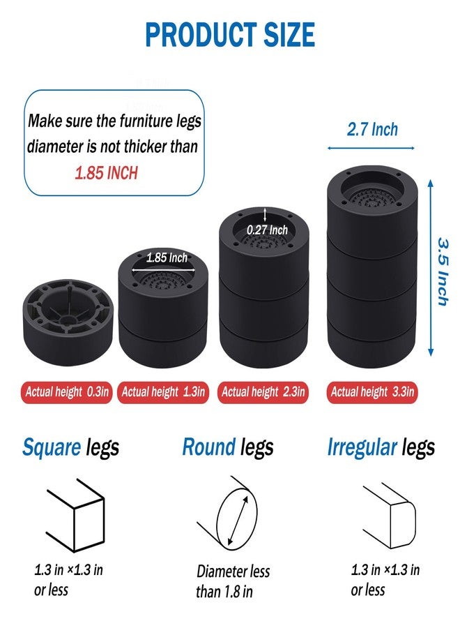 ANNKUT Furniture Risers 2 inch，Round Bed Risers Heavy Duty，Elevation in Heights 1 or 2 Inch for Chair Table and Desk Legs Lifting，Adjustable Bed Lifts Risers(Pack of 4 Riser,Black) - Image 2