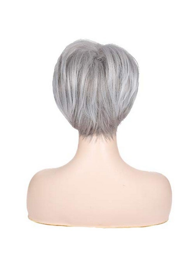 Beweig Short Grey Wigs For White Women Short Cut Layer Sliver Gray Wigs With Bangs Synthetic Hair Replacement Wigs - Image 5