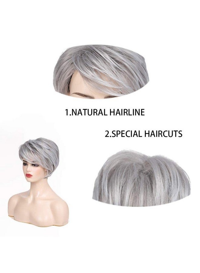 Beweig Short Grey Wigs For White Women Short Cut Layer Sliver Gray Wigs With Bangs Synthetic Hair Replacement Wigs - Image 4