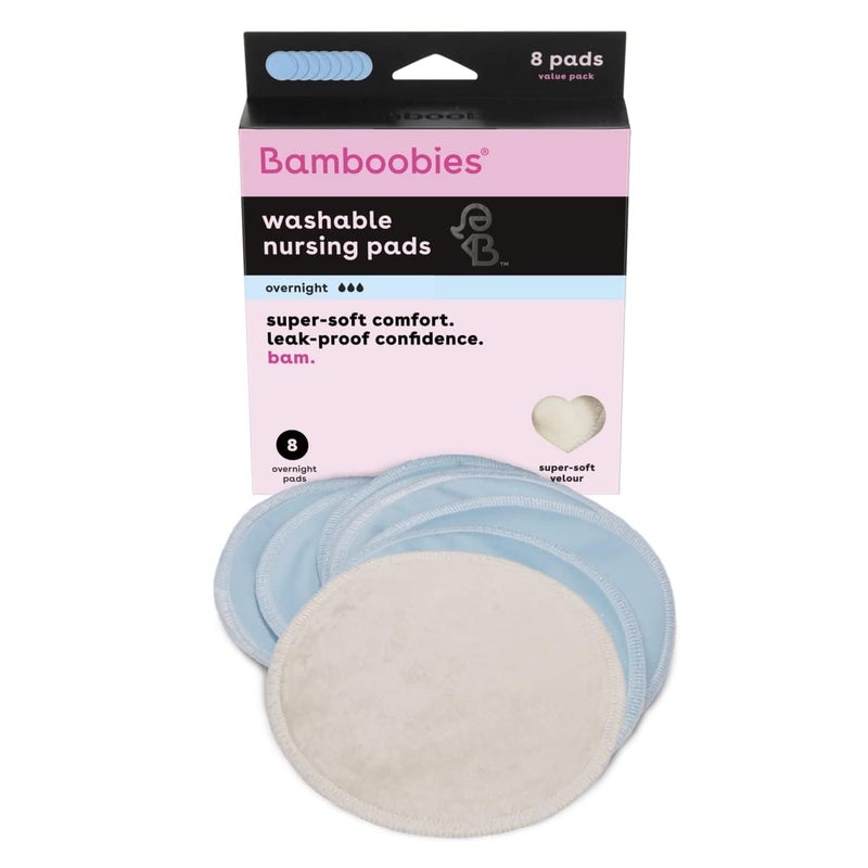 Bamboobies Reusable & Washable, Ultra-Absorbent Overnight Nursing Pads for Breastfeeding, Super Soft Rayon Made From Bamboo, Milk Proof Liner, Natural, 2.4 Oz, 4 Count - Image 1