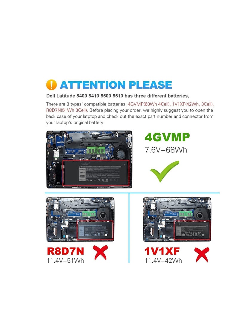 Terabyte 4GVMP 7.6V 68Wh Battery Compatible with //Dell''' Latitude 5400 5410 5500 5510 Precision 3540 3550 Inspiron 7590/7591/7791 2-in-1 Series Notebook X77XY 9JRYT C5GV2 with Mouse MS116 - Image 2