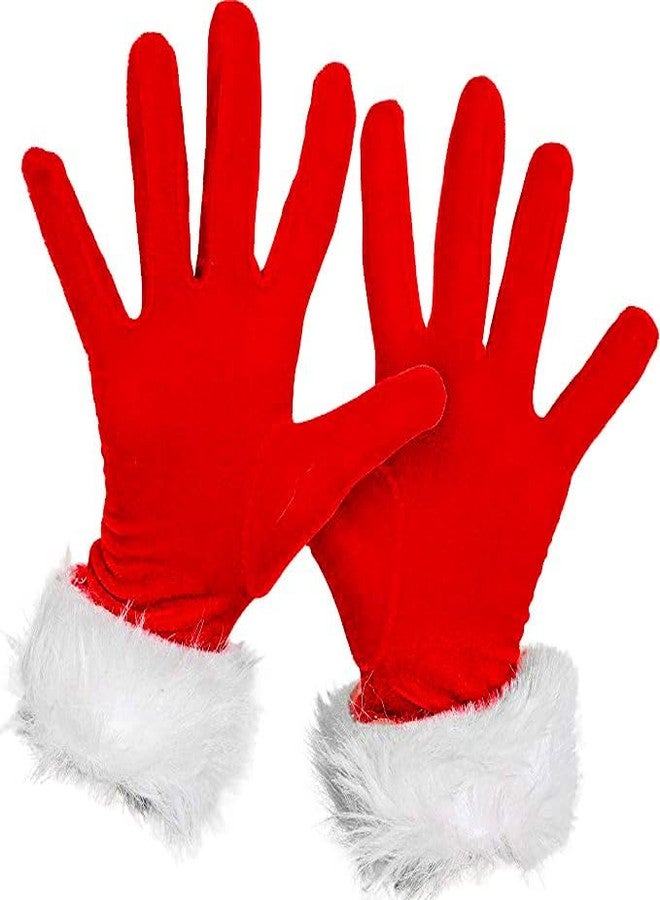 Latious Velvet Christmas Gloves Red Short Santa Costume Gloves Xmas Furry accessories for Women and Girls - Image 1