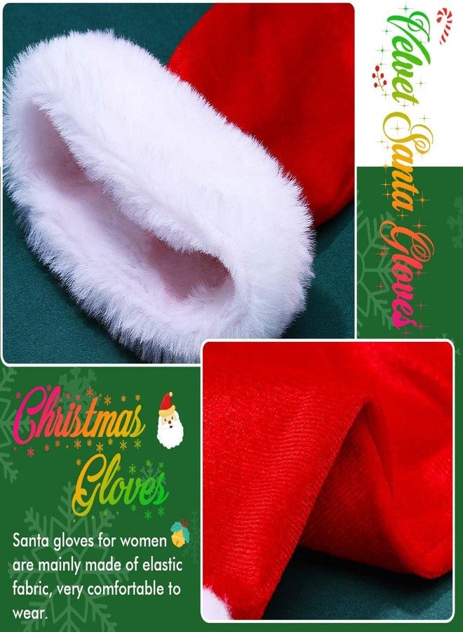 Latious Velvet Christmas Gloves Red Short Santa Costume Gloves Xmas Furry accessories for Women and Girls - Image 5