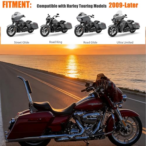 Fjpacemt Chrome Detachable Sissy Bar Passenger Backrest Rear Pad for Harley Davidson Touring Models 2009-2025 Street Glide Road Glide Electra Glide Road King [26"Tall] - Image 4
