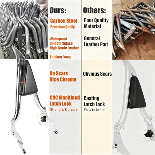 Fjpacemt Chrome Detachable Sissy Bar Passenger Backrest Rear Pad for Harley Davidson Touring Models 2009-2025 Street Glide Road Glide Electra Glide Road King [26"Tall] - Image 3
