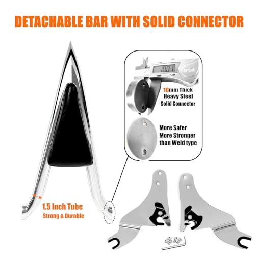 Fjpacemt Chrome Detachable Sissy Bar Passenger Backrest Rear Pad for Harley Davidson Touring Models 2009-2025 Street Glide Road Glide Electra Glide Road King [26"Tall] - Image 5