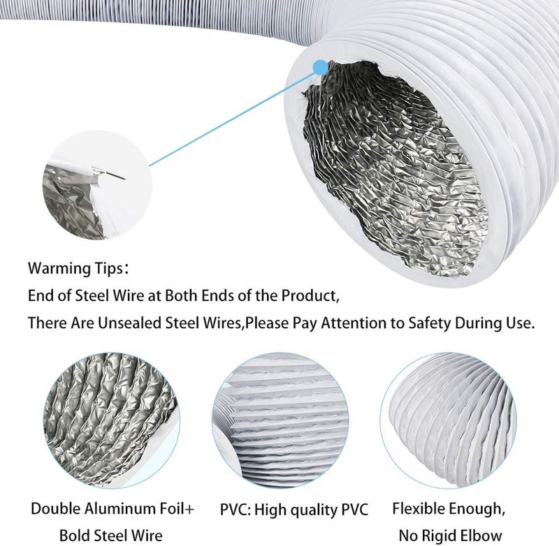 YIJUHOU 4Inch 10FT (3m) Long Flexible Aluminum Air Ducting 100mm, Heavy-Duty White 4 Layer Tumble Dryer Vent Hose, Dryer Duct for HVAC Ventilation, Extractor fanFan Systems, 2 Stainless Steel Clamps Include - Image 3