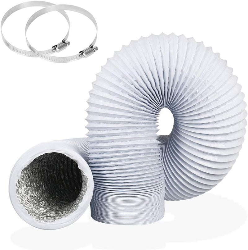 YIJUHOU 4Inch 10FT (3m) Long Flexible Aluminum Air Ducting 100mm, Heavy-Duty White 4 Layer Tumble Dryer Vent Hose, Dryer Duct for HVAC Ventilation, Extractor fanFan Systems, 2 Stainless Steel Clamps Include - Image 1