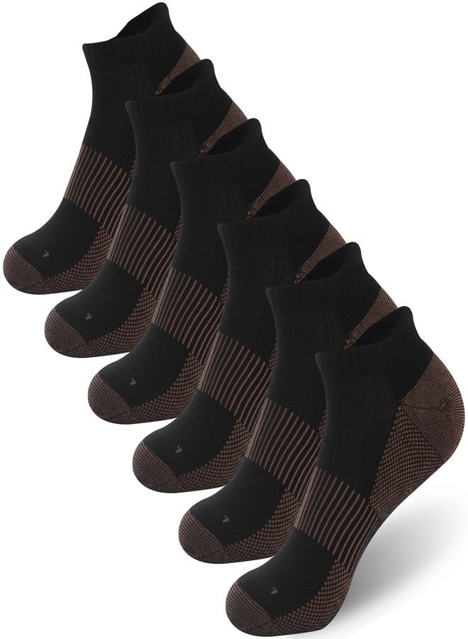 FOOTPLUS 6 Pairs Low Cut Golf Socks, Mens Womens Thick Cushioned Sole Copper Ankle Odor Free RunningBreathable Tennis Basketball Marathon Household Gym Travel Socks,Black Gold,Large - Image 1