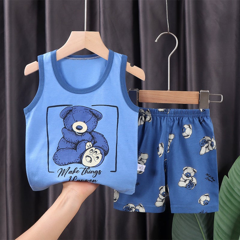 Kids Summer Cotton Vest Set E04-happy bear 