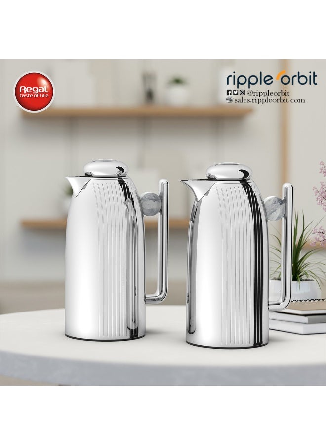 ريجال من ريبل طقم ترامس 1 لتر + 1 لتر عازل حراري – ستانلس ستيل مزدوج الجدار مع بطانة زجاجية، حافظ للقهوة والشاي الساخن والبارد (قطعتين) - Image 1