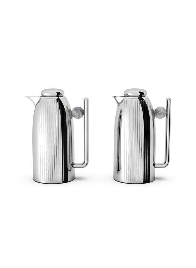 ريجال من ريبل طقم ترامس 1 لتر + 1 لتر عازل حراري – ستانلس ستيل مزدوج الجدار مع بطانة زجاجية، حافظ للقهوة والشاي الساخن والبارد (قطعتين) - Image 2